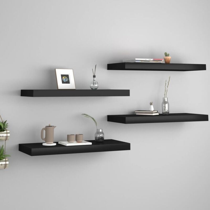 foto del prodotto set da 4 mensole a sospensione ideali per qualsiasi ambiente 60x23cm vari colori colore nero