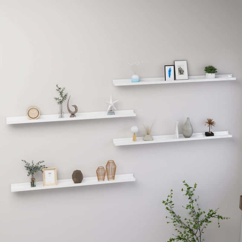 foto del prodotto set da 4 mensole a sospensione in legno bianco lucido disponibili varie misure dimensioni 100 x 9 x 3 cm