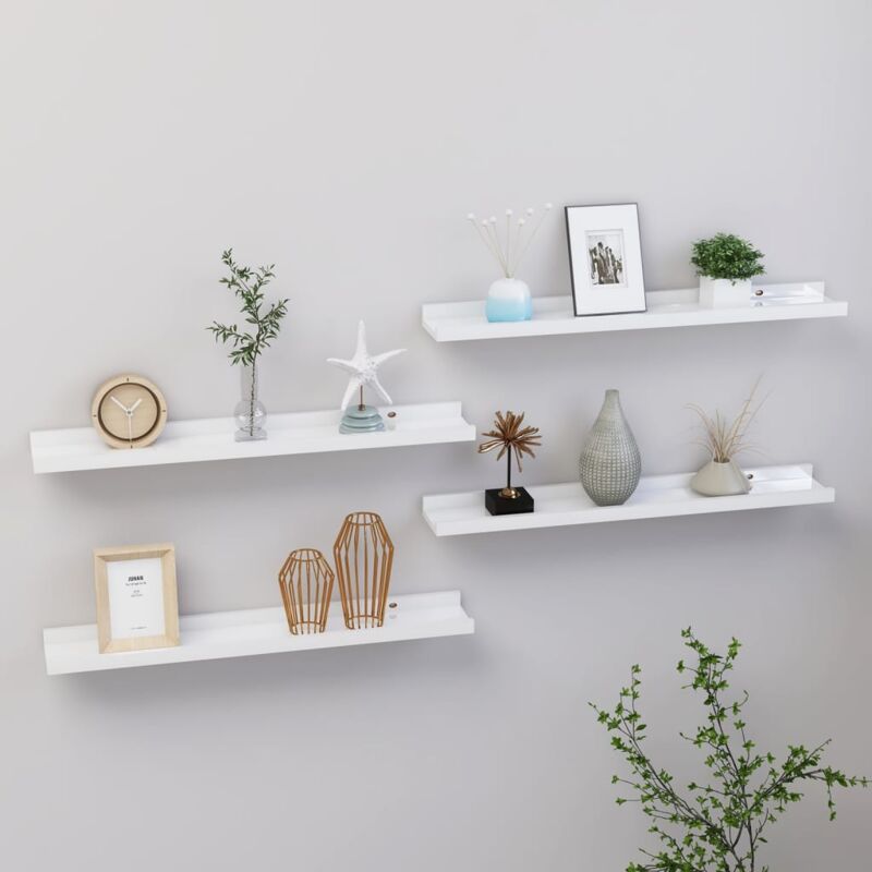 foto del prodotto set da 4 mensole a sospensione in legno bianco lucido disponibili varie misure dimensioni 60 x 9 x 3 cm