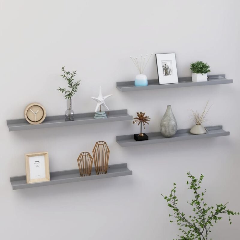 foto del prodotto set da 4 mensole a sospensione in legno grigie disponibili in varie misure dimensioni 60 x 9 x 3 cm