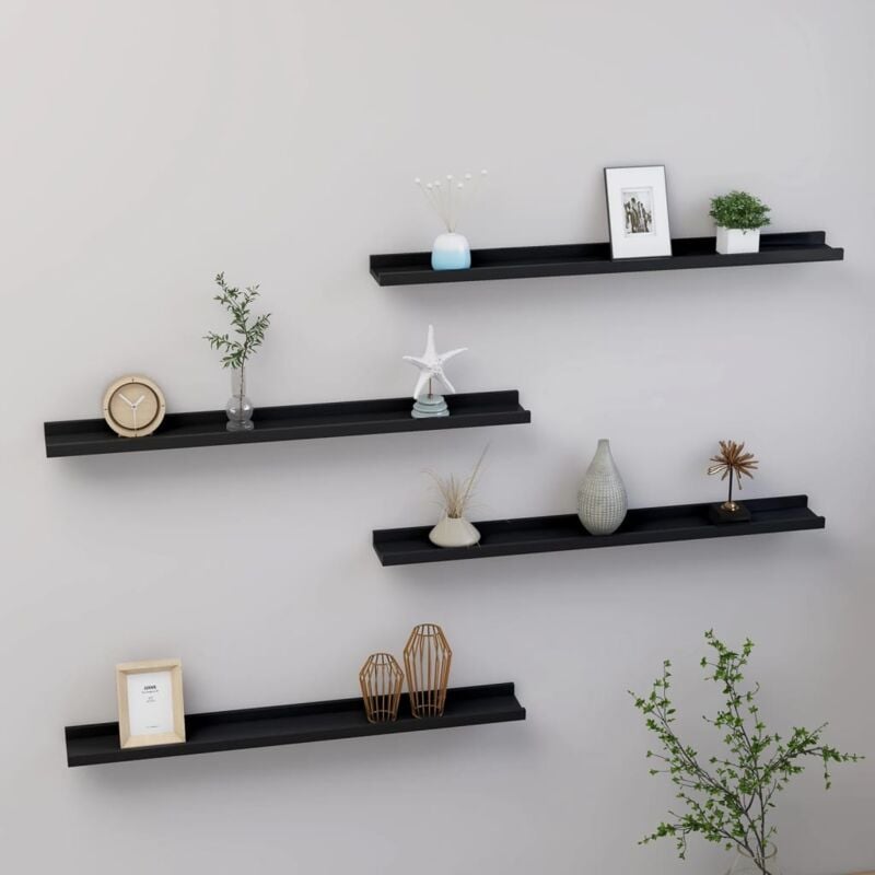 foto del prodotto set da 4 mensole a sospensione in legno nere disponibili in varie misure dimensioni 80 x 9 x 3 cm