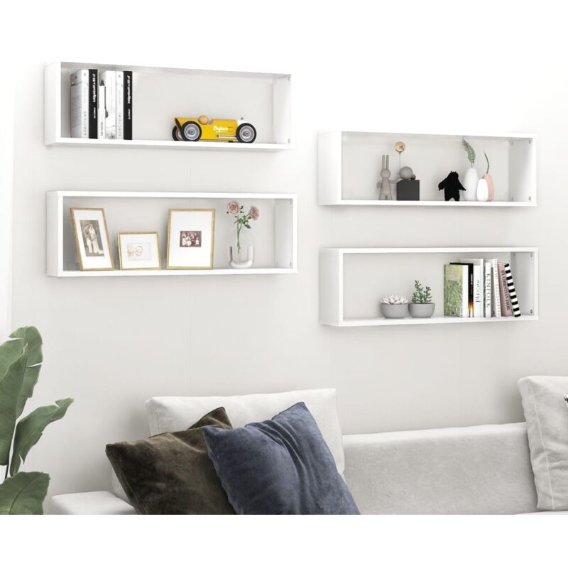 foto del prodotto set da 4 mensole da parete moderne in legno disponibili vari colori colore bianco