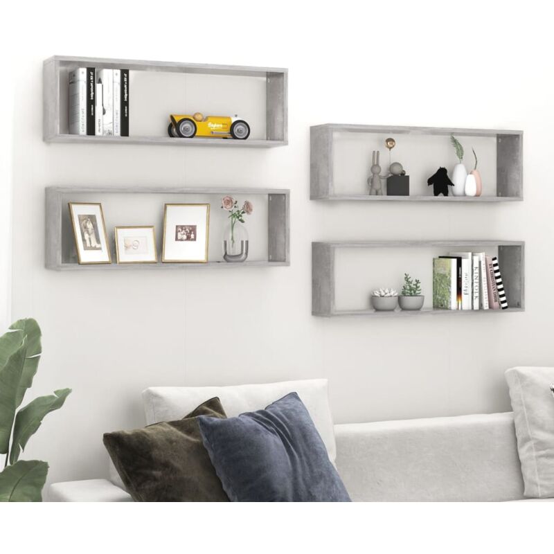 foto del prodotto set da 4 mensole da parete moderne in legno disponibili vari colori colore cemento
