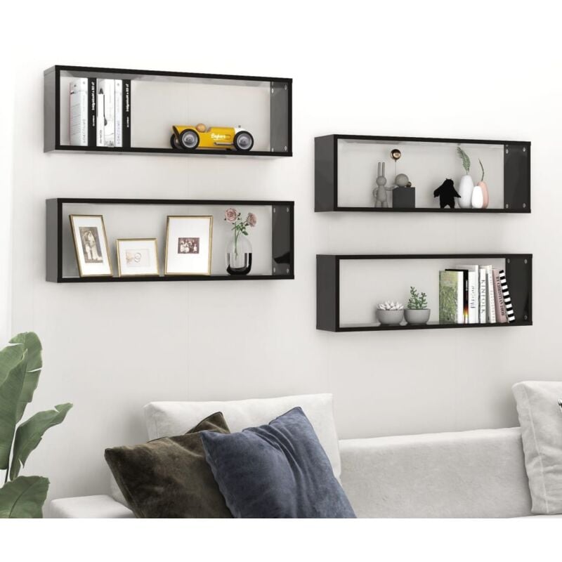 foto del prodotto set da 4 mensole da parete moderne in legno disponibili vari colori colore nero