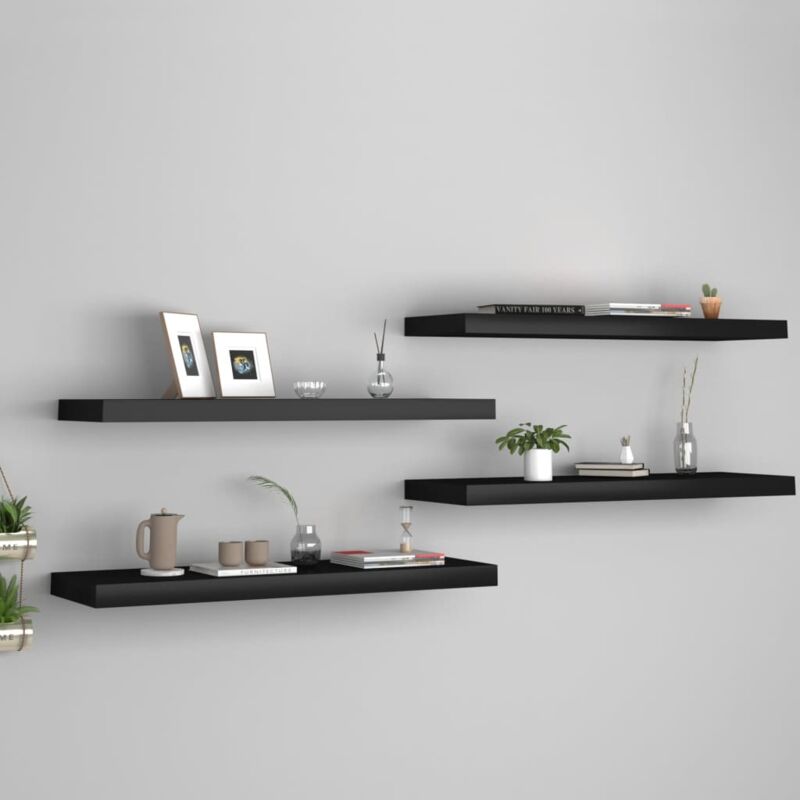 foto del prodotto set da 4 mensole ideali per ogni ambiente 80x23x3,8cm disponibili in vari colori colore nero