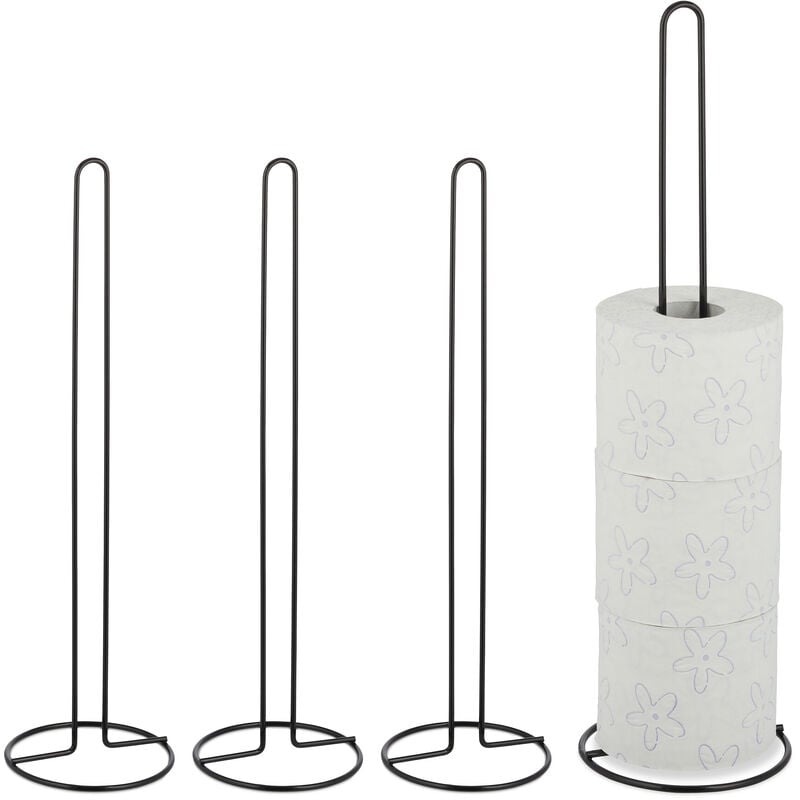 foto del prodotto set da 4 porta carta igienica, bagno, max. 5 rotoli di scorta, metallo, da terra, hxd 50x14 cm, nero