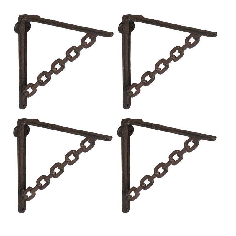 foto del prodotto set da 4 reggimensola da muro, staffe mensole, 18,5x4x22cm, supporti angolari per scaffali industrial, marrone - relaxdays