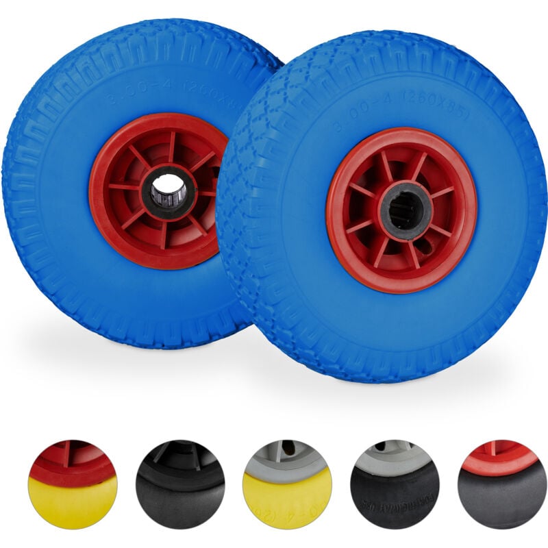 foto del prodotto set da 4 ruote per carriola, pneumatici di gomma piena antipanne, asse 25mm, max.80 kg, 260x85mm, blu rosso