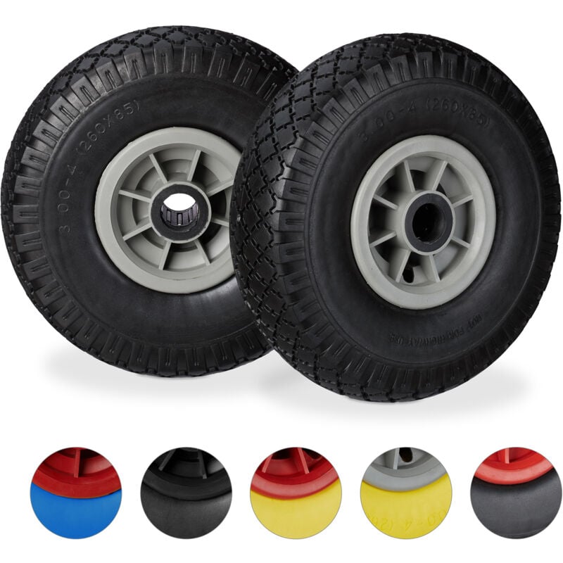 foto del prodotto set da 4 ruote per carriola, pneumatici di gomma piena antipanne, asse 25mm, max.80 kg, 260x85mm, nero grigio