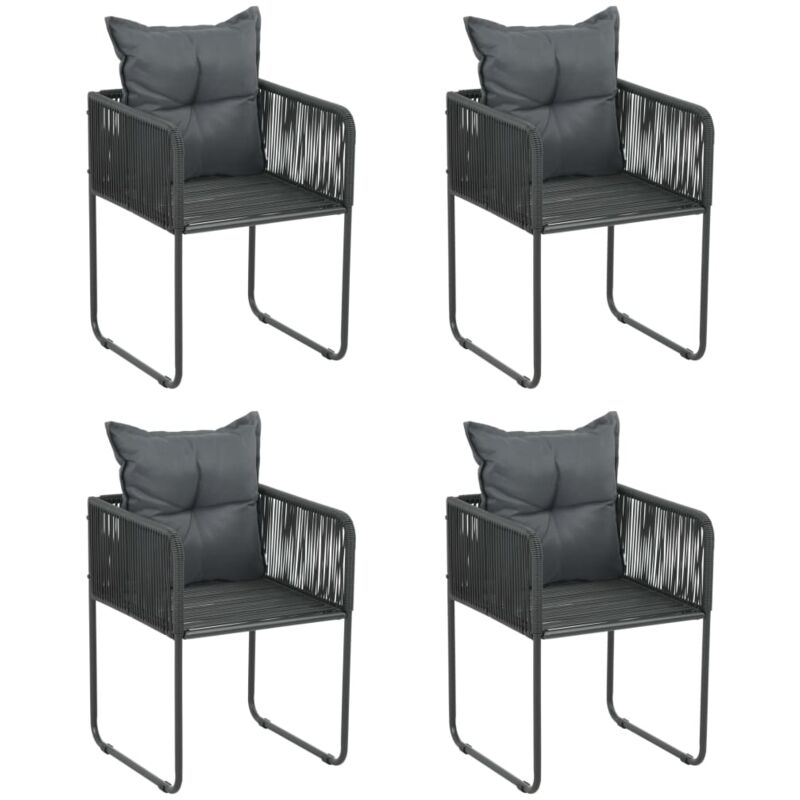 foto del prodotto set da 4 sedie da esterni in polyrattan nere con cuscini design elegante
