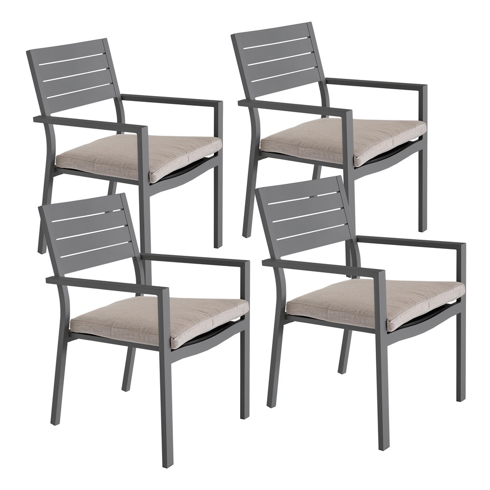 foto del prodotto set da 4 sedie da giardino chicca grigie con struttura in alluminio