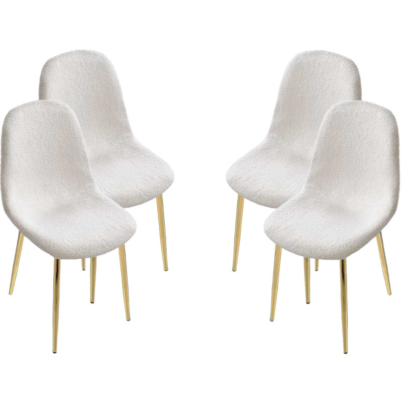 foto del prodotto set da 4 sedie imbottite teddy in tessuto bianco con gambe oro 44x48x88 cm