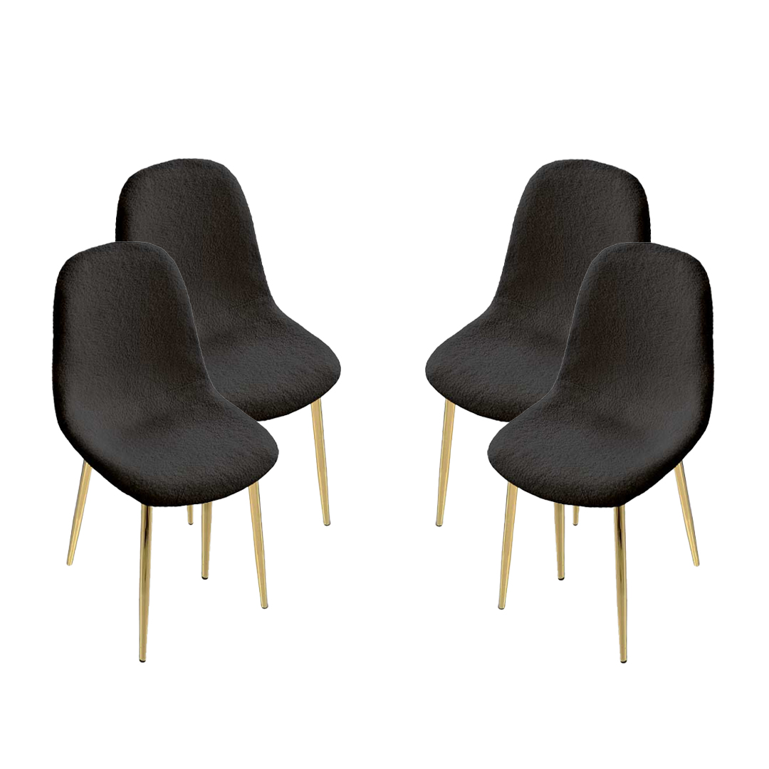 foto del prodotto set da 4 sedie imbottite teddy in tessuto nero con gambe oro 44x48x88 cm