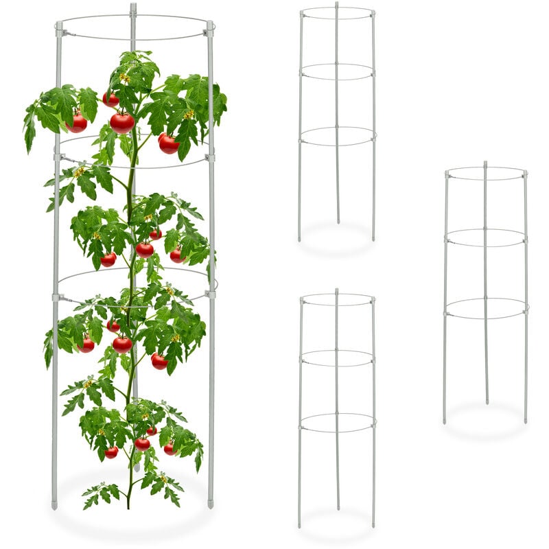 foto del prodotto set da 4 sostegni circolari per pomodori, piante rampicanti, cetrioli, alti 60 cm, 3 anelli, metallo, grigio relaxdays