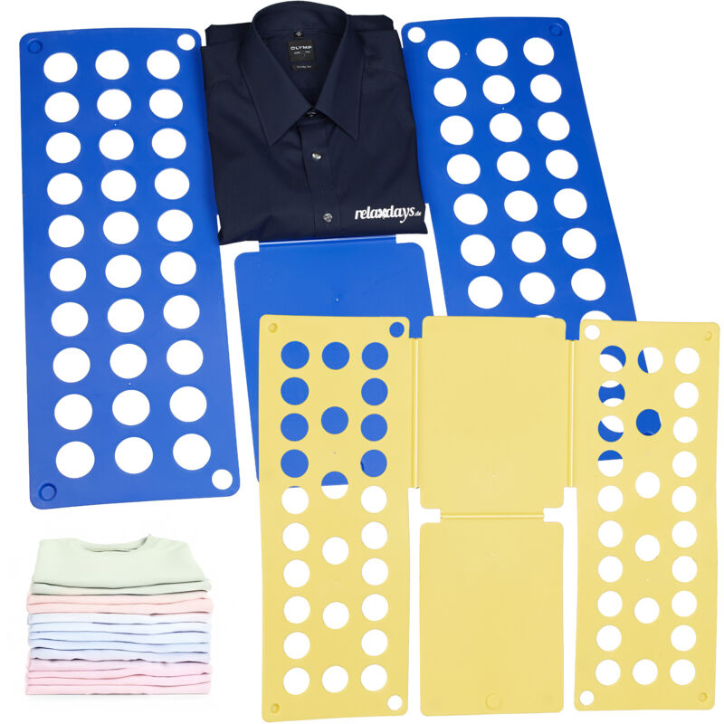 foto del prodotto set da 4 tavoletta piega indumenti, piegamagliette, per piegare vestiti di adulti e bambini, blu giallo