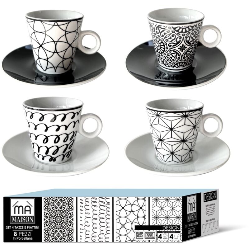 foto del prodotto set da 4 tazze da the linea design in porcellana con piattino maury s