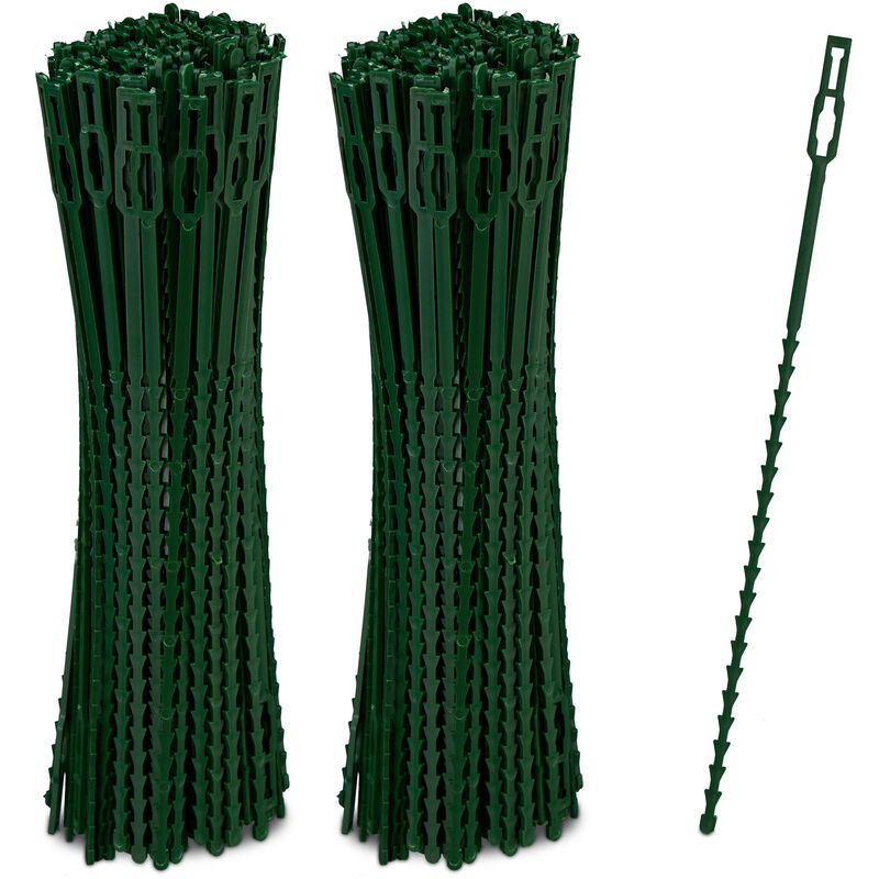 foto del prodotto set da 400 fascette da giardinaggio, lunghe 23 cm, in plastica, per pomodori e piante rampicanti, multiuso, verde