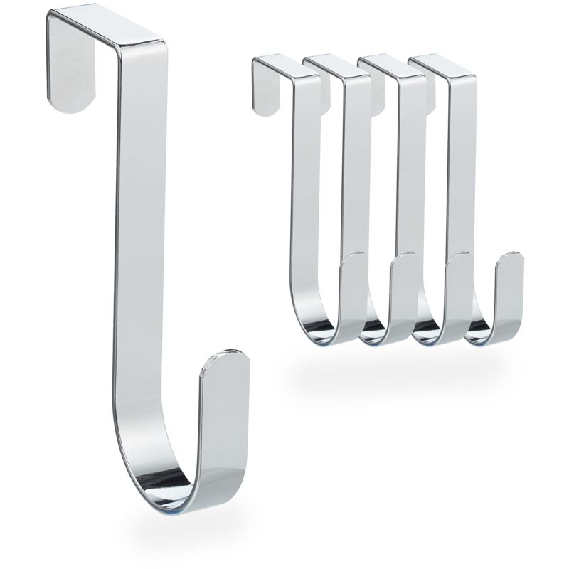 foto del prodotto set da 5 ganci sopraporta, per vestiti, porte smussate, gancetti appenditutto, bagno, l 12 cm, argento relaxdays