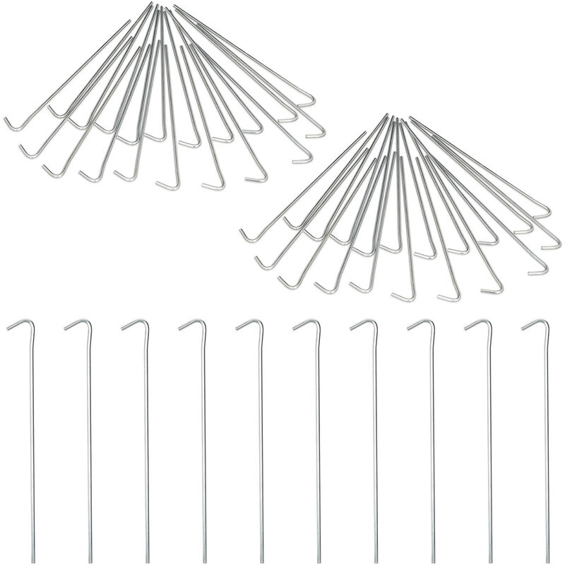 foto del prodotto set da 50 picchetti da tenda, pioli ancoraggio su terreni morbidi per campeggio, in acciaio, 22 cm, argento relaxdays