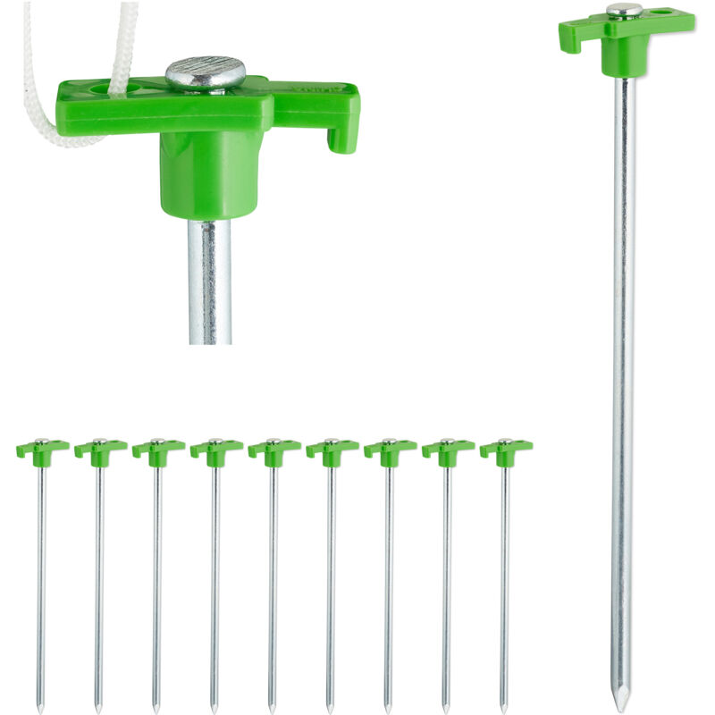 foto del prodotto set da 50 picchetti, pioli da tenda, ancoraggio su terreni duri, 25cm, campeggio, acciaio zincato, verde chiaro