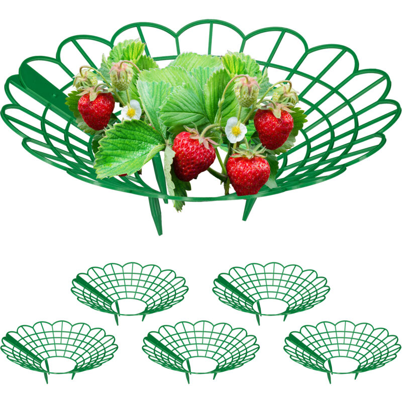foto del prodotto set da 6 anelli di supporto per fragole, sostegno in plastica per piantine da orto, rete anti muffa, verde relaxdays