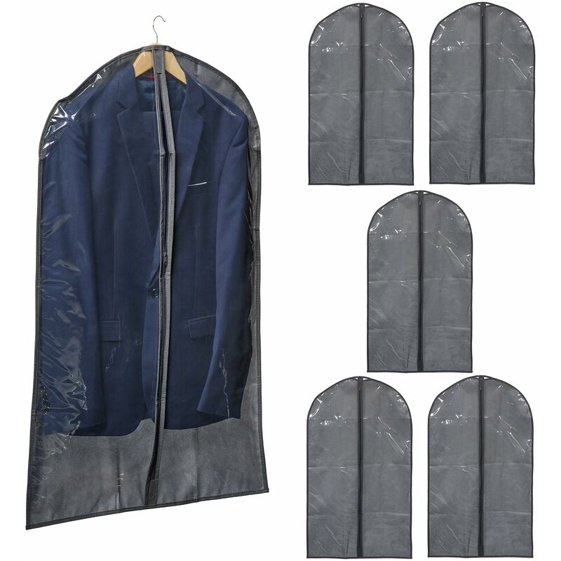 foto del prodotto set da 6 borse porta abiti, custodia per vestiti con cerniera, 100 x 60 cm, per indumenti, grigio trasparente relaxdays