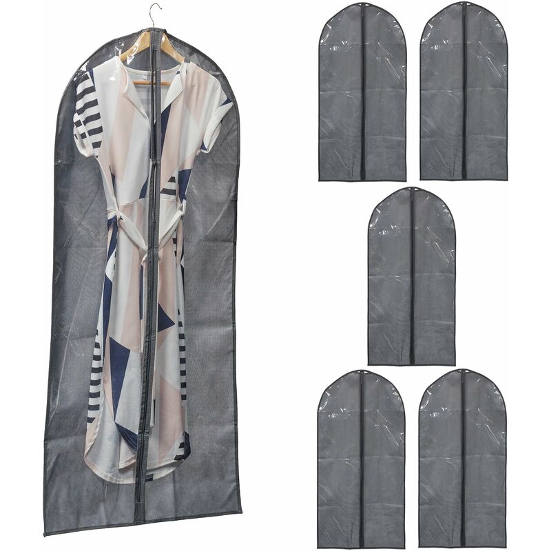foto del prodotto set da 6 borse porta abiti, custodia per vestiti con cerniera, 135 x 60 cm, per indumenti, grigio trasparente relaxdays