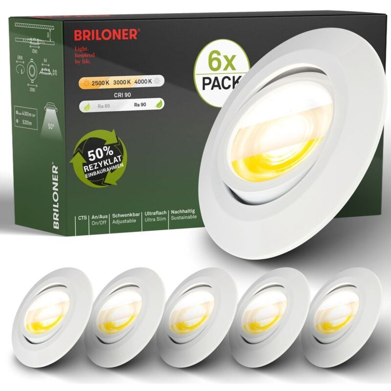 foto del prodotto set da 6 faretti da incasso a led 230v faretti da incasso a led orientabili cts ra90