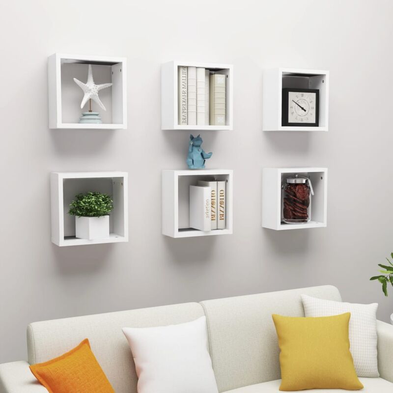 foto del prodotto set da 6 moderne mensole cubiche in legno disponibili in vari colori colore bianco