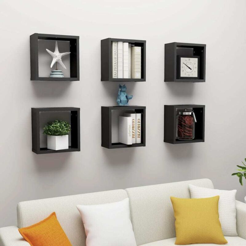 foto del prodotto set da 6 moderne mensole cubiche in legno disponibili in vari colori colore nero