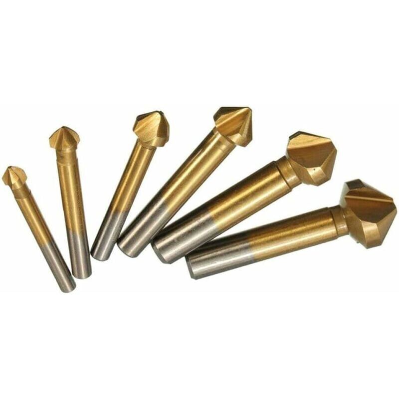 foto del prodotto set da 6 pezzi 3 flauto 90 svasatore rivestito in titanio hss senk svasatore per alesatore verticale sbavatore sostituzione 6.3 verticale 20.5mm