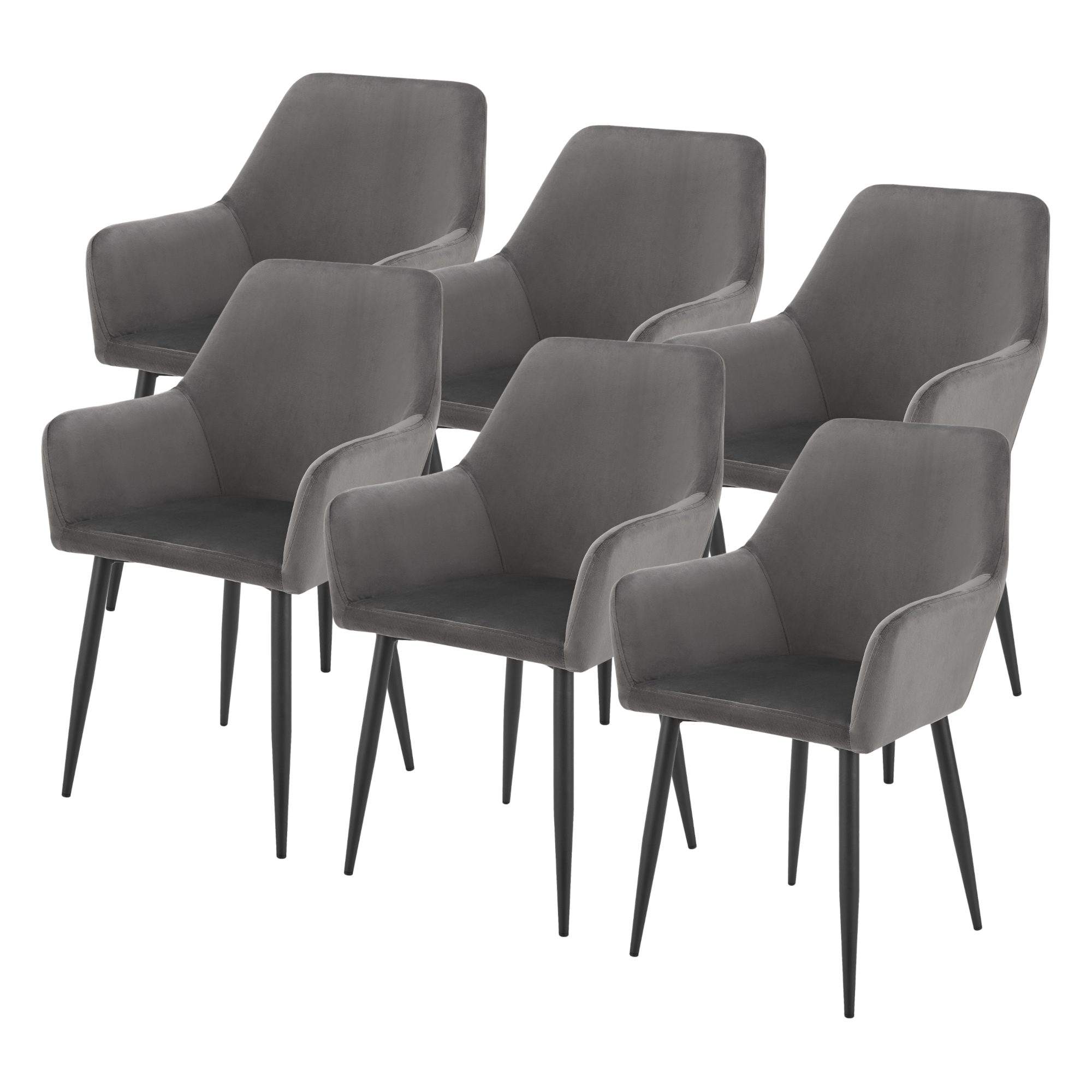 foto del prodotto set da 6 poltrone hollola sedie per sala pranzo effetto velluto grigio scuro en.casa 