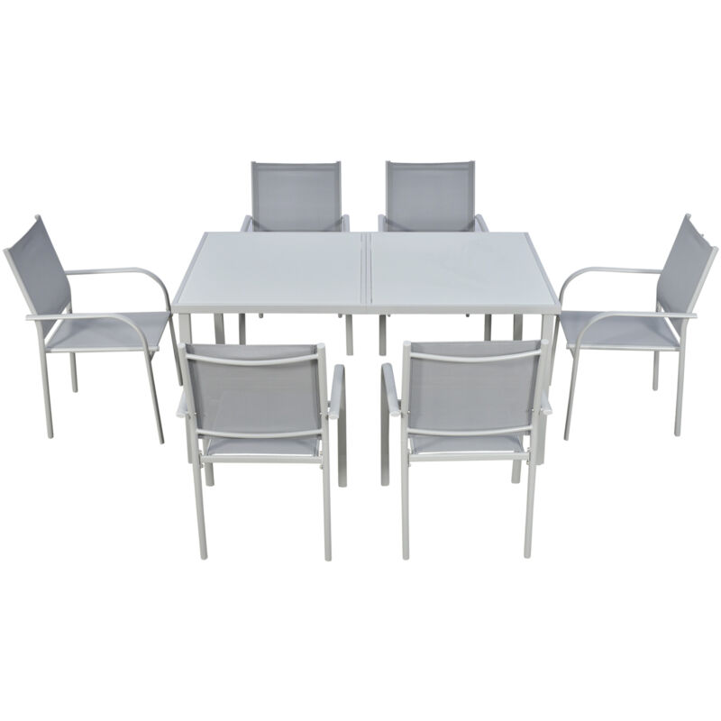 foto del prodotto set da 6 sedie con tessuto a rete e tavolo da giardino in vetro, grigio outsunny
