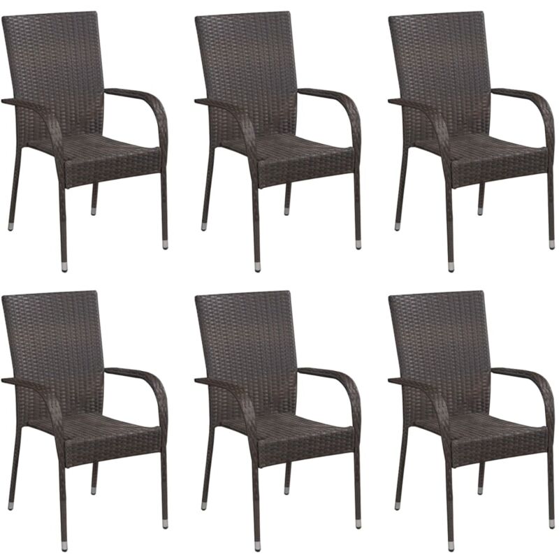 foto del prodotto set da 6 sedie da esterni impilabili con braccioli in polyrattan vari colori colore marrone