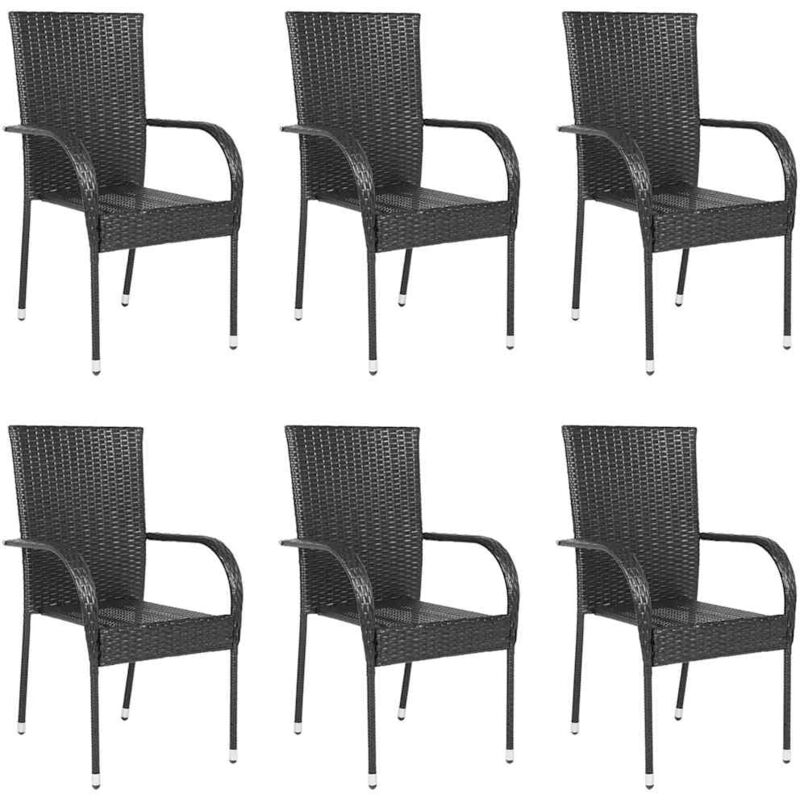foto del prodotto set da 6 sedie da esterni impilabili con braccioli in polyrattan vari colori colore nero