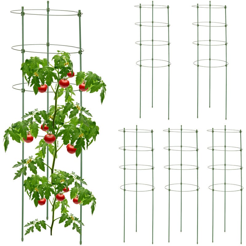 foto del prodotto set da 6 sostegni circolari per pomodori, h 90 cm, acciaio e plastica, piante rampicanti, per cetrioli, verde relaxdays