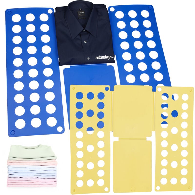 foto del prodotto set da 6 tavoletta piega indumenti, piegamagliette, per piegare vestiti di adulti e bambini, blu giallo