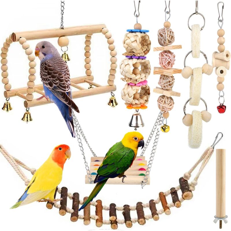 foto del prodotto set da 8 pezzi di giocattoli per uccelli, giocattolo per pappagalli, accessori per uccelli, giocattolo per uccelli, uccelli, pappagalli, giocattolo