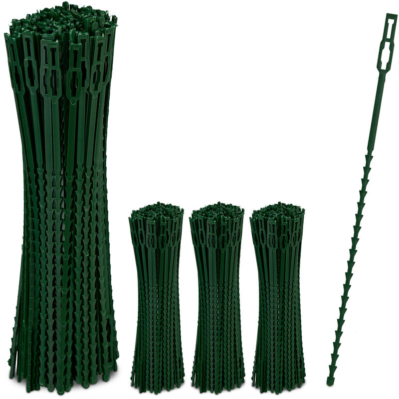 foto del prodotto set da 800 fascette da giardinaggio, lunghe 23 cm, in plastica, per pomodori e piante rampicanti, multiuso, verde