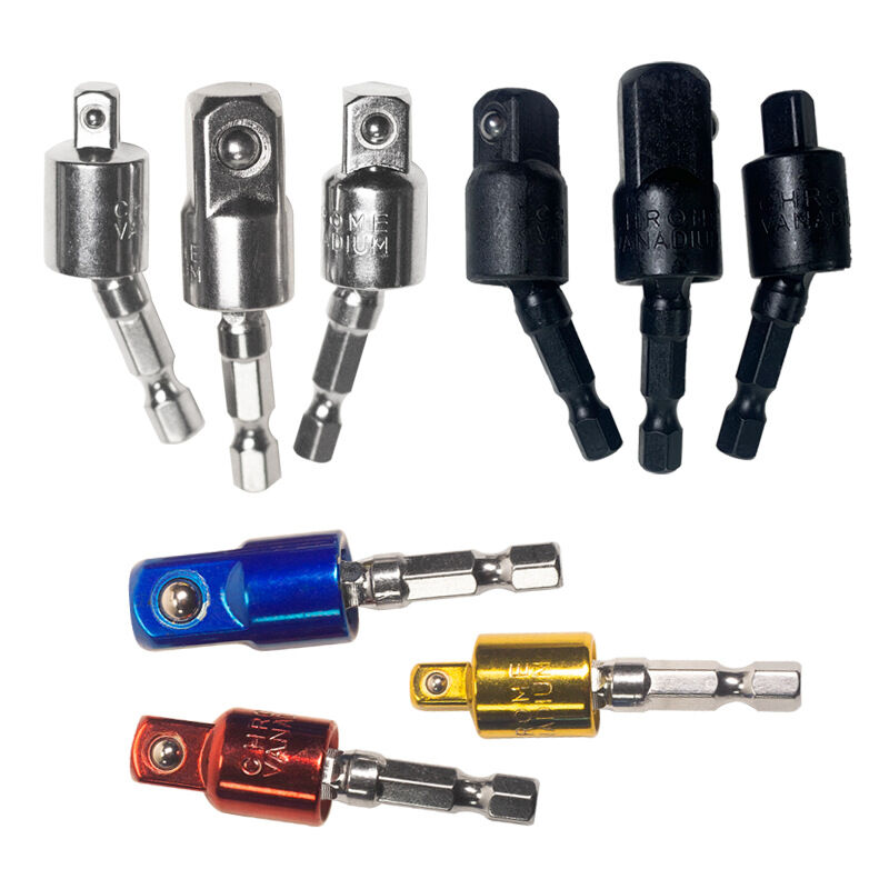 foto del prodotto set da 9 pezzi, set di adattatori per punte da trapano, include 3 adattatori universali a bussola esagonale, 6 adattatori con rotazione a 360 gradi,