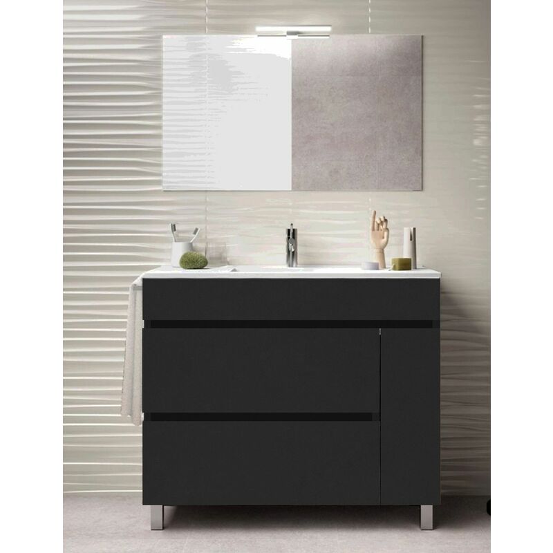 foto del prodotto set da bagno caprera 2 cassetti e una porta - 7 colori diversi - 15 misure - include mobile, lavabo e specchio - grafite 70x45cm