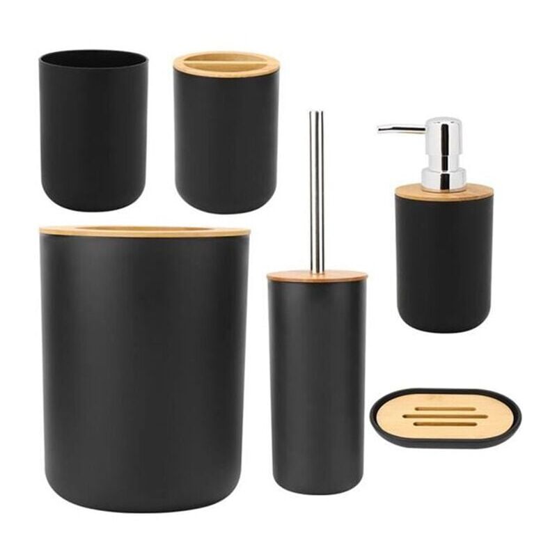 foto del prodotto set da bagno di colore nero set di accessori da bagno da 6 pezzi