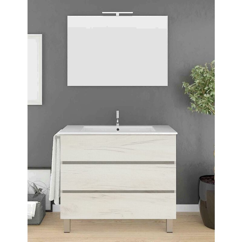 foto del prodotto set da bagno imperia 3 cassetti 10 colori diversi 15 misure include mobile, lavabo e specchio bianco nordico 70x45cm