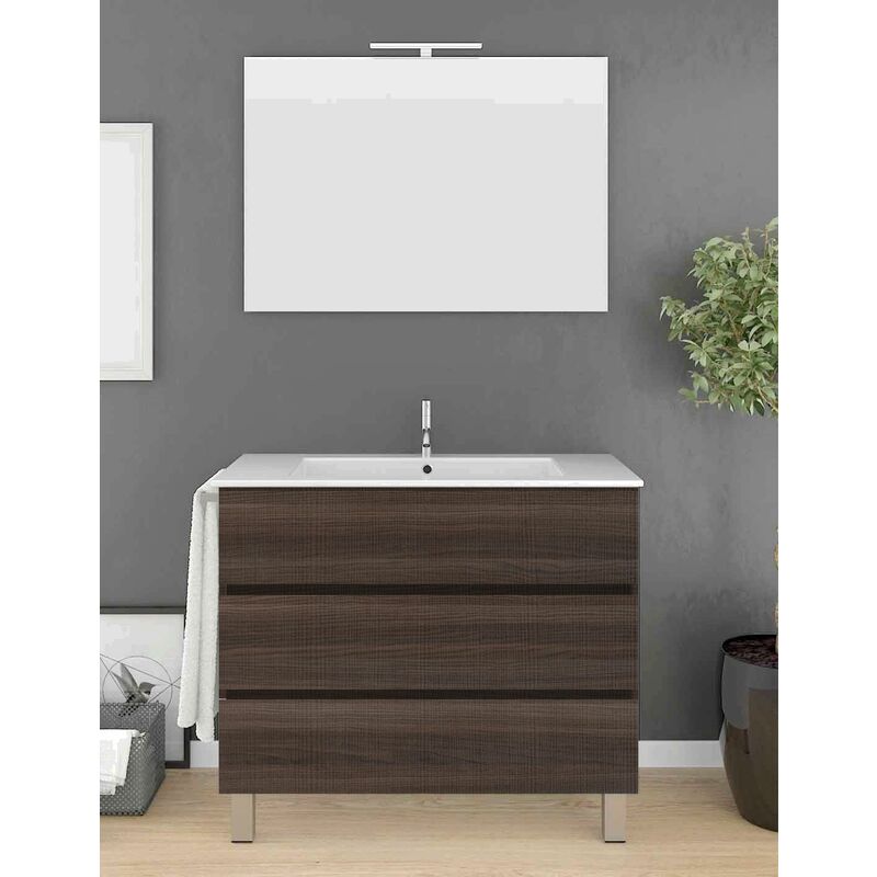 foto del prodotto set da bagno imperia 3 cassetti 10 colori diversi 15 misure include mobile, lavabo e specchio frassino tea 90x45cm