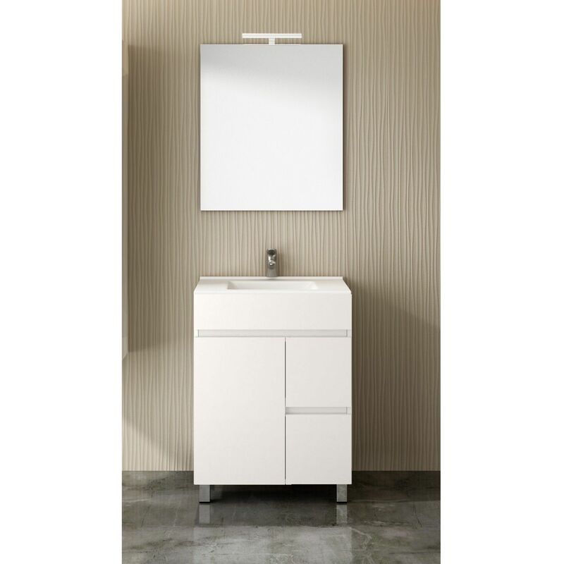 foto del prodotto set da bagno isquia 2 cassetti e due ante 7 colori diversi 15 misure include mobile, lavabo e specchio bianco lucido 60x35cm