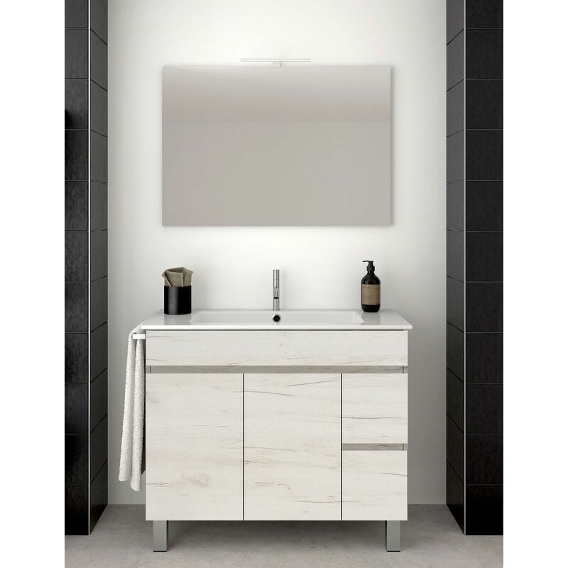 foto del prodotto set da bagno isquia 2 cassetti e due ante 7 colori diversi 15 misure include mobile, lavabo e specchio bianco nordico 80x45cm