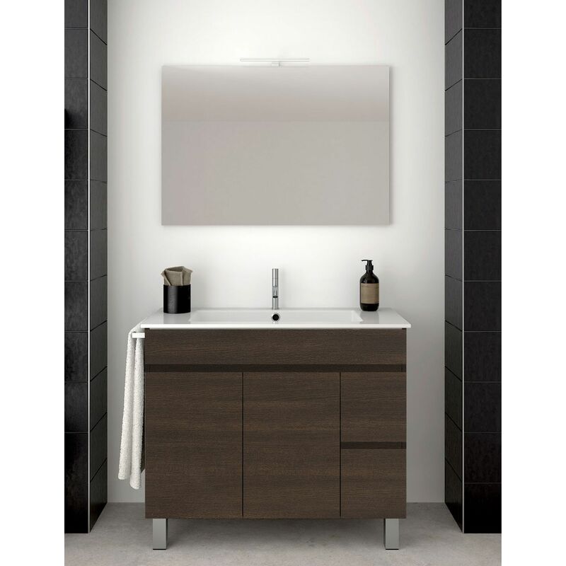 foto del prodotto set da bagno isquia 2 cassetti e due ante 7 colori diversi 15 misure include mobile, lavabo e specchio frassino tea 120x45cm 2 seni