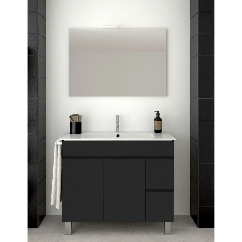 foto del prodotto set da bagno isquia 2 cassetti e due ante 7 colori diversi 15 misure include mobile, lavabo e specchio grafite 80x45cm