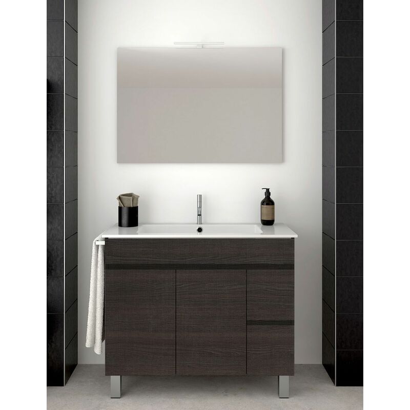 foto del prodotto set da bagno isquia 2 cassetti e due ante 7 colori diversi 15 misure include mobile, lavabo e specchio rovere sinatra 120x45cm 1 seni