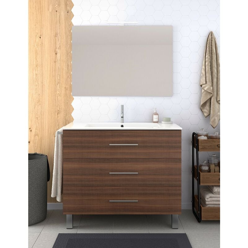 foto del prodotto set da bagno ribera 3 cassetti 7 colori diversi 15 misure include mobili, lavabo e specchio frassino tea 120x45cm 1 seni